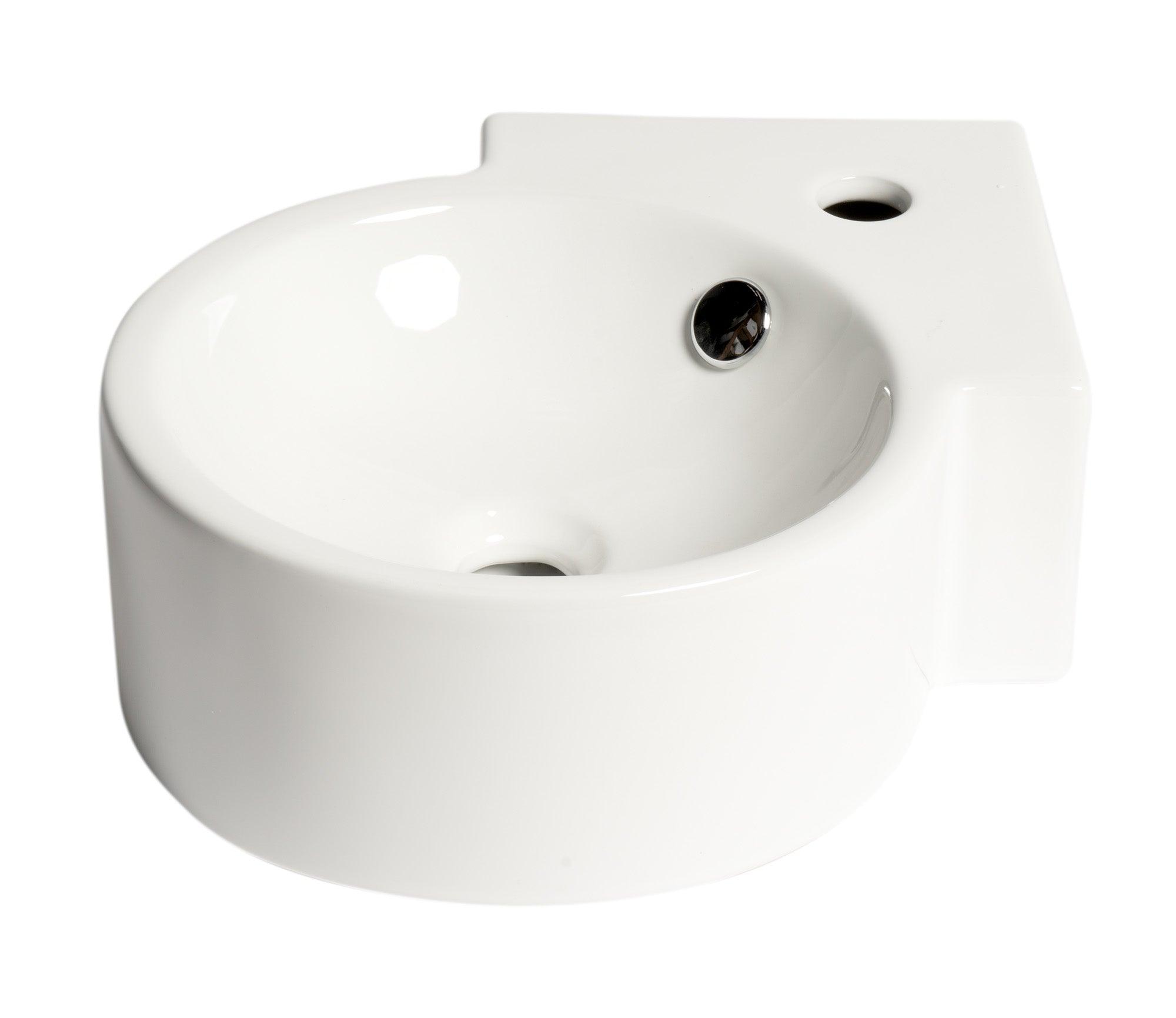 ALFI brand ABC121 White 17" Tiny Corner Wall Mounted Ceramic Sink with Faucet Hole