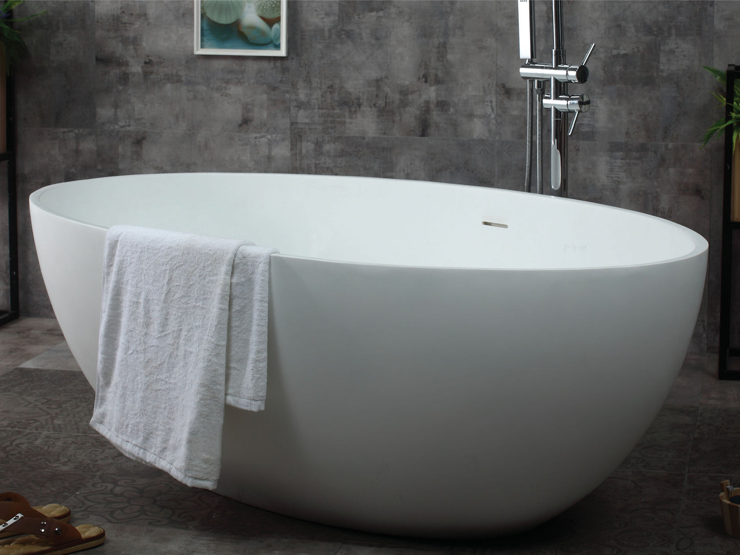 ALFI brand AB9941 67" White Oval Solid Surface Smooth Resin Soaking Bathtub