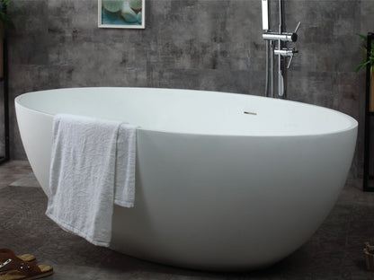 ALFI brand AB9941 67" White Oval Solid Surface Smooth Resin Soaking Bathtub