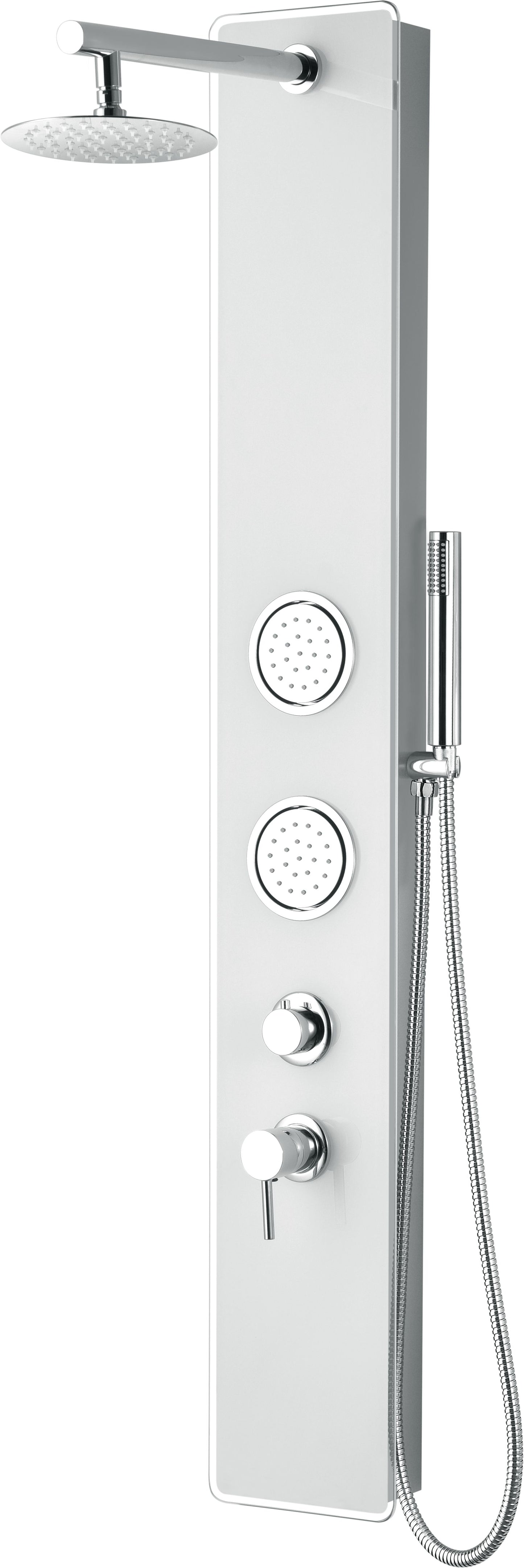 ALFI brand ABSP50W White Glass Shower Panel with 2 Body Sprays and Rain Shower Head