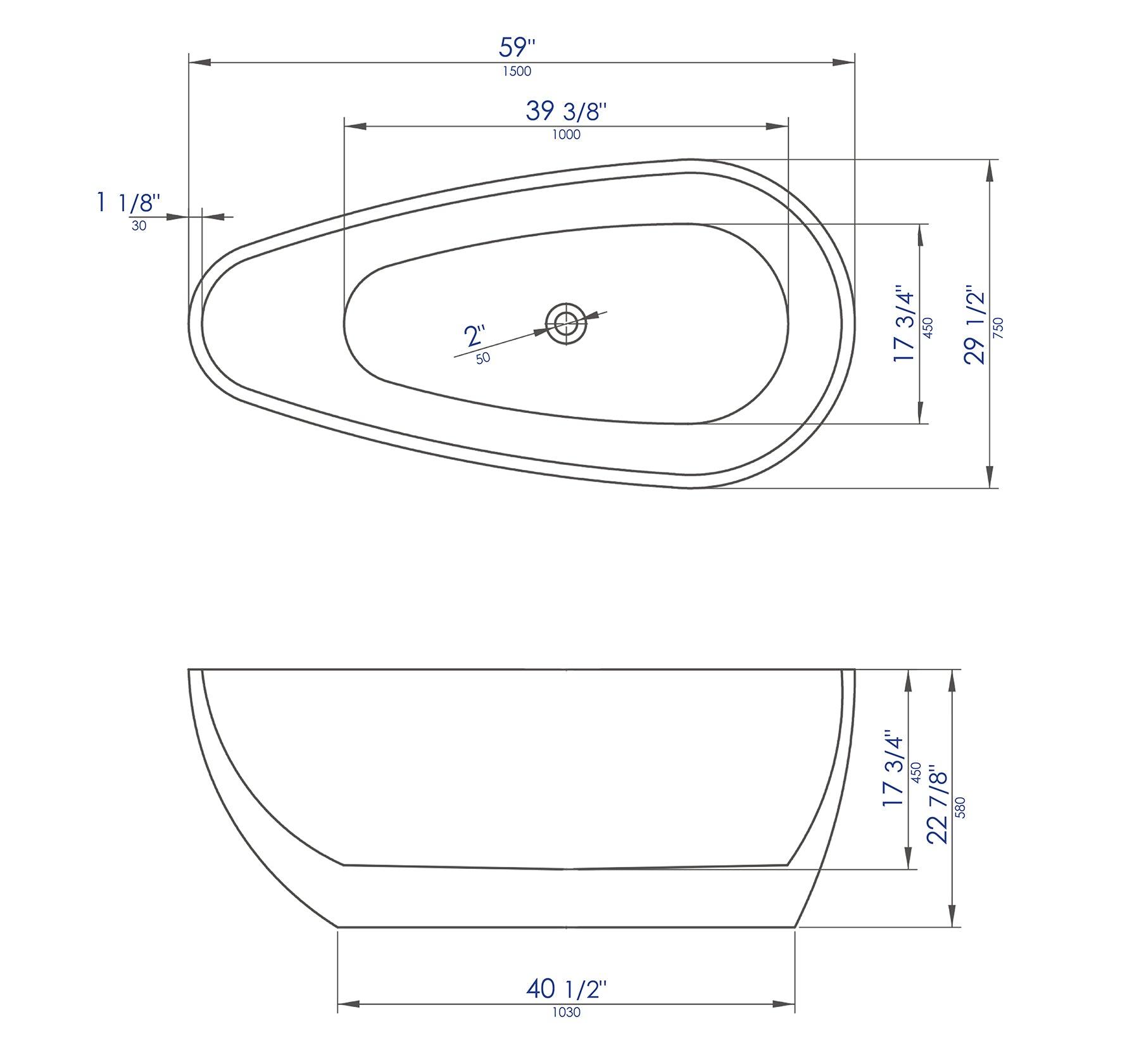 ALFI brand AB8862 59 inch Black & White Oval Acrylic Free Standing Soaking Bathtub
