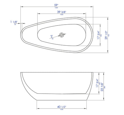 ALFI brand AB8862 59 inch Black & White Oval Acrylic Free Standing Soaking Bathtub