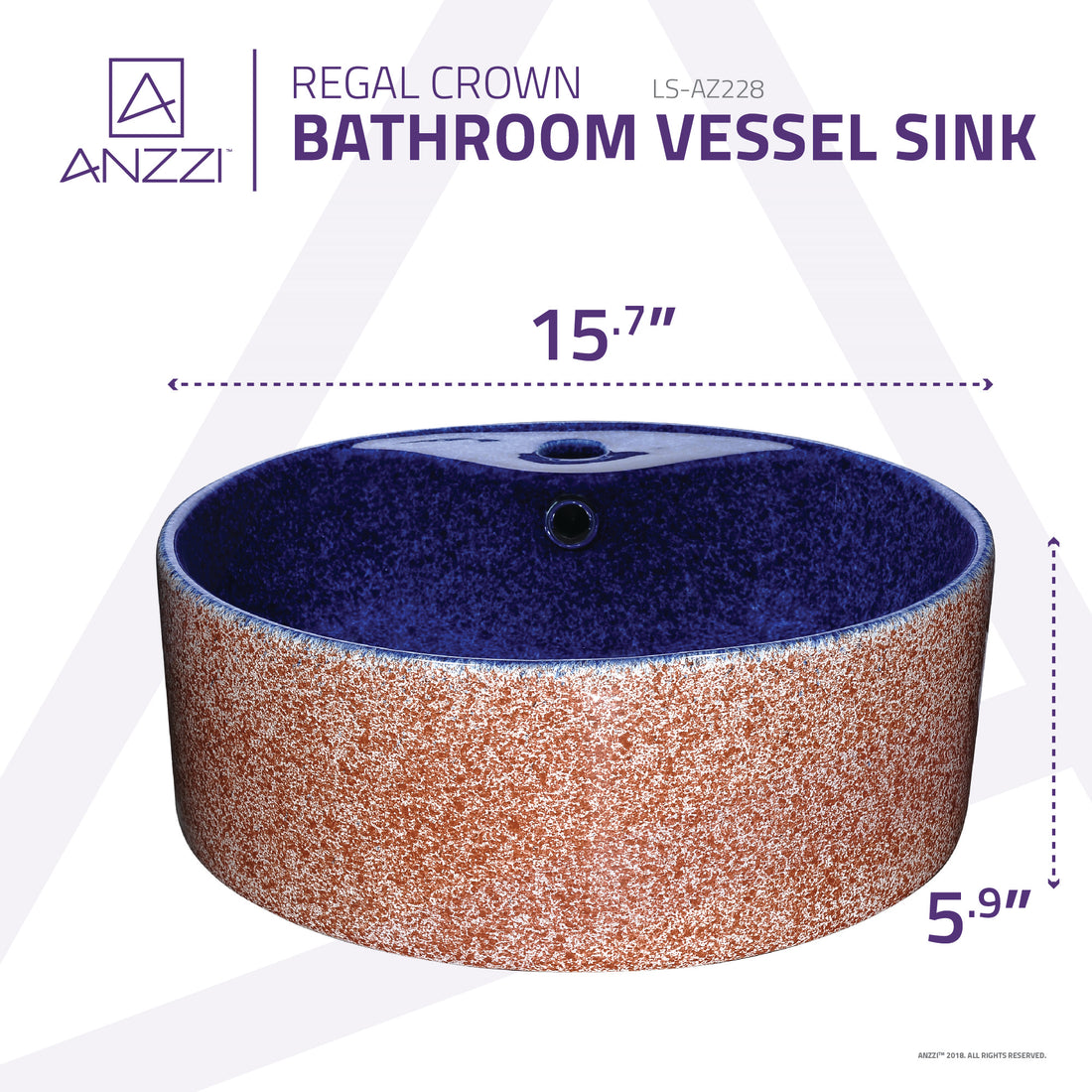 Regal Crown Series Ceramic Vessel Sink in Royal Blue Finish