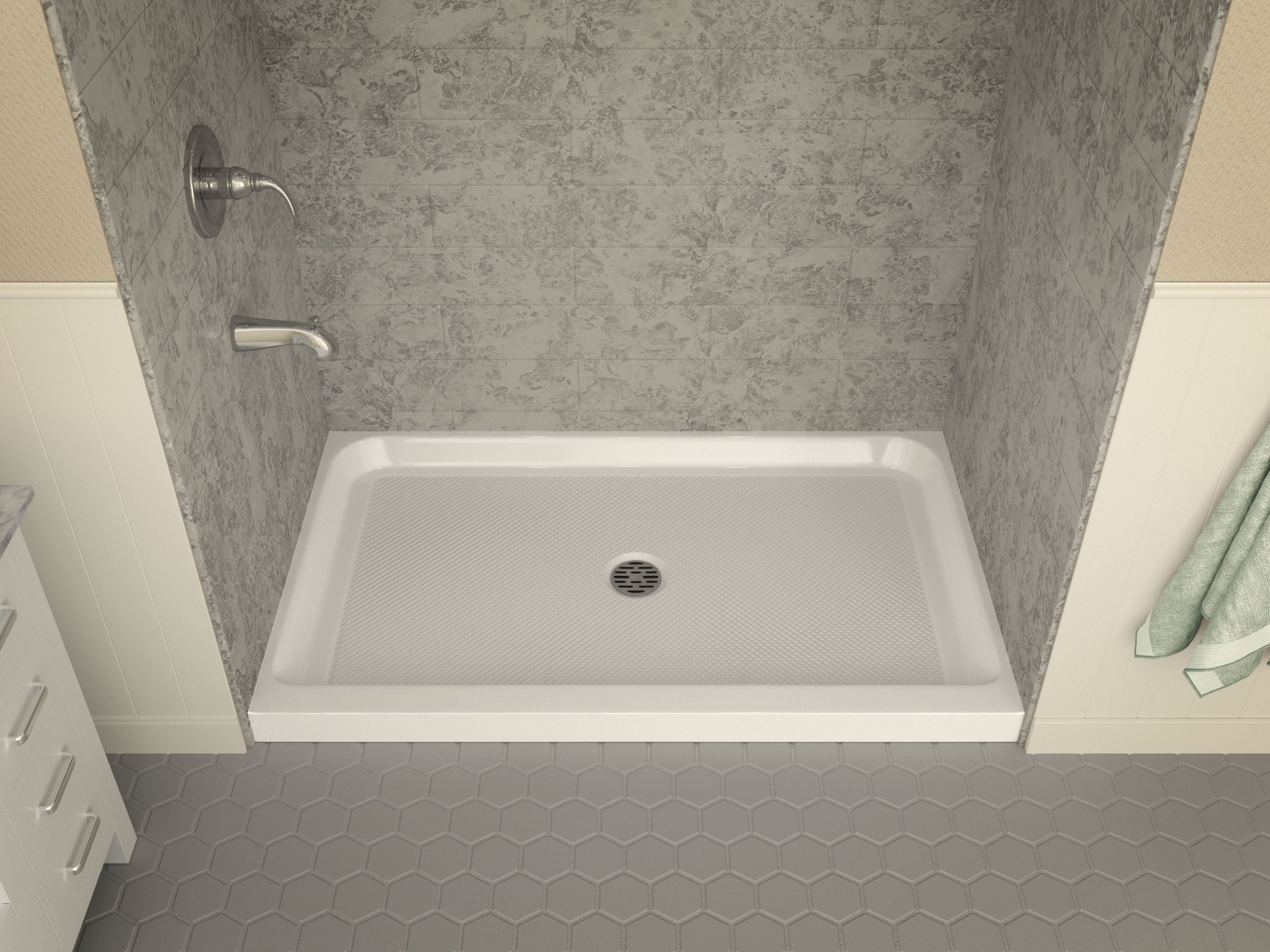 Tier 36 x 60 in. Center Drain Single Threshold Shower Base