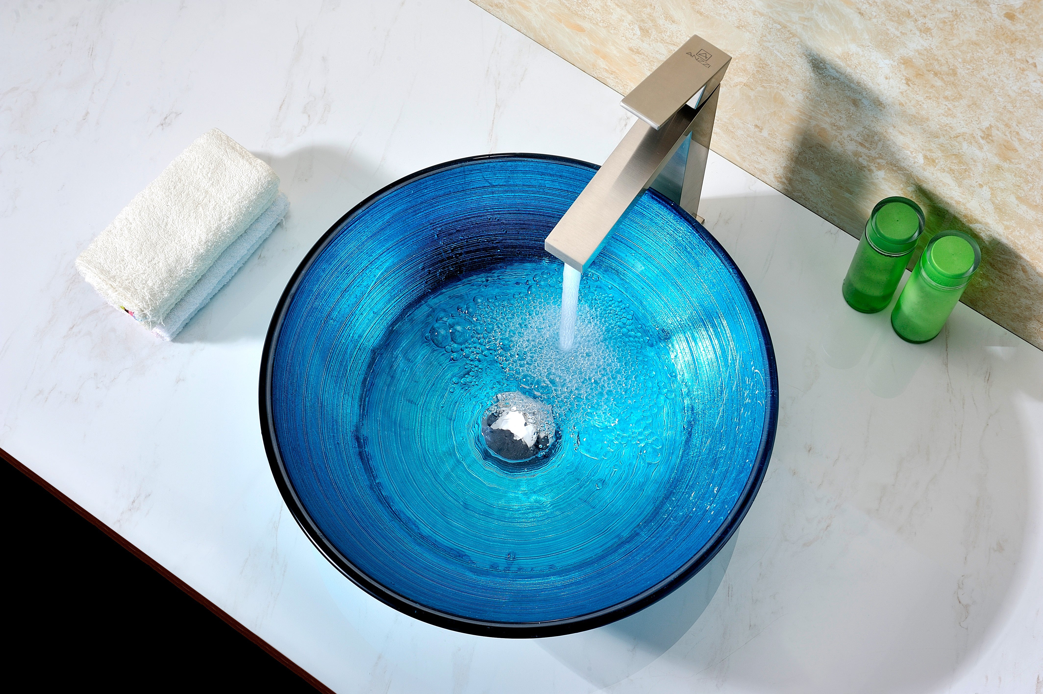 Enti Series Deco-Glass Vessel Sink in Lustrous Blue
