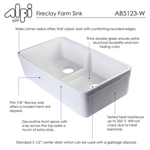 ALFI brand AB5123-W White 32" Short Wall Double Bowl  Lip Apron Fireclay Farmhouse Kitchen Sink