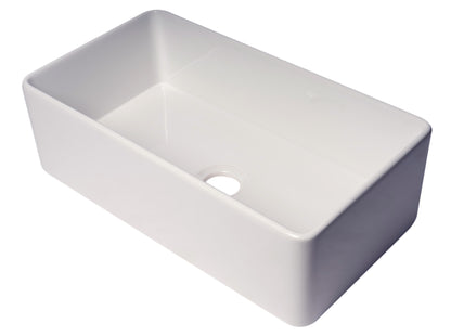 ALFI brand ABF3318S 33" White Thin Wall Single Bowl Smooth Apron Fireclay Kitchen Farm Sink