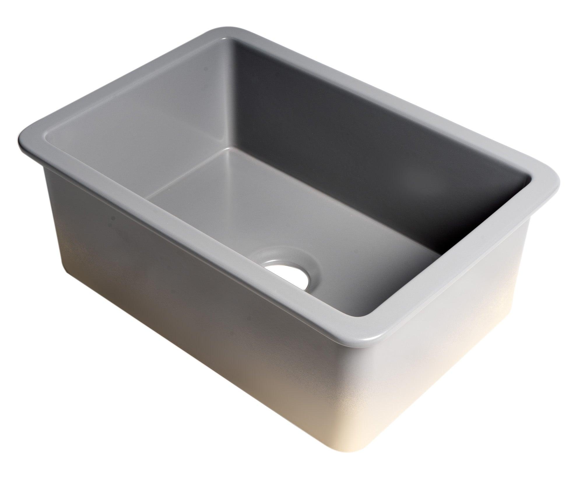 ALFI brand ABF2718UD-GM Gray Matte 27" x 18" Fireclay Undermount / Drop In Firelcay Kitchen Sink
