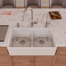Load image into Gallery viewer, ALFI brand AB5123-W White 32&quot; Short Wall Double Bowl  Lip Apron Fireclay Farmhouse Kitchen Sink