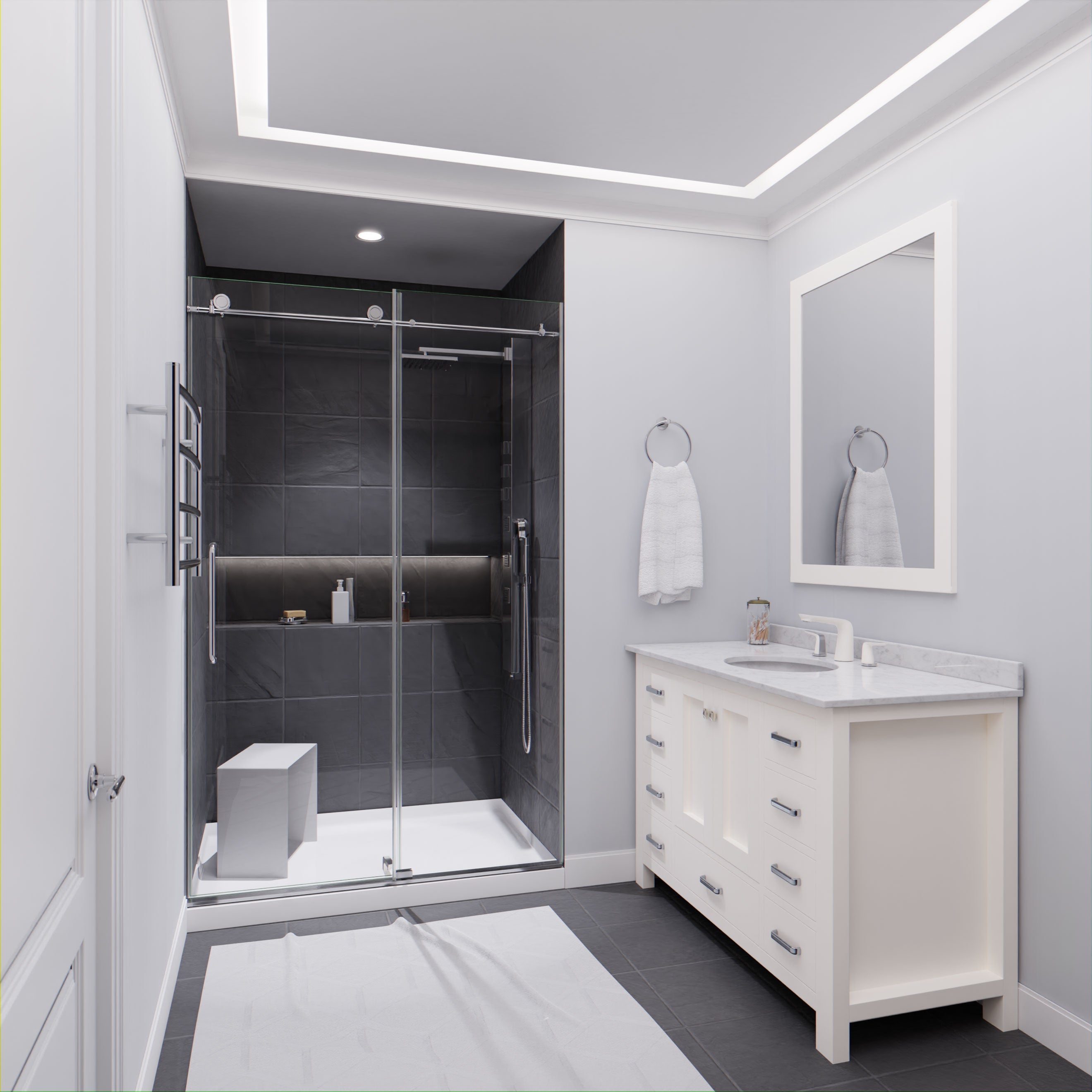 Leon Series 48 in. by 76 in. Frameless Sliding Shower Door with Handle
