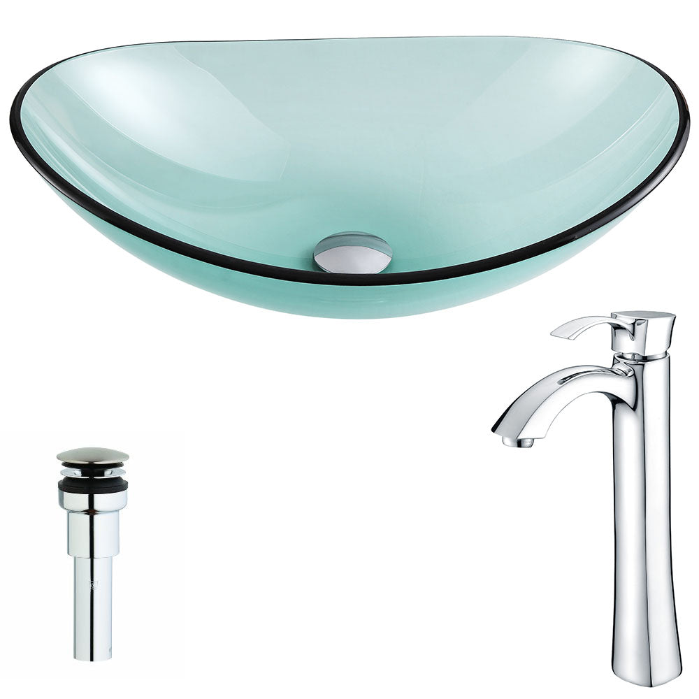 Major Series Deco-Glass Vessel Sink in Lustrous Green with Harmony Faucet