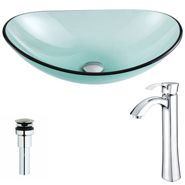Major Series Deco-Glass Vessel Sink in Lustrous Green with Harmony Faucet