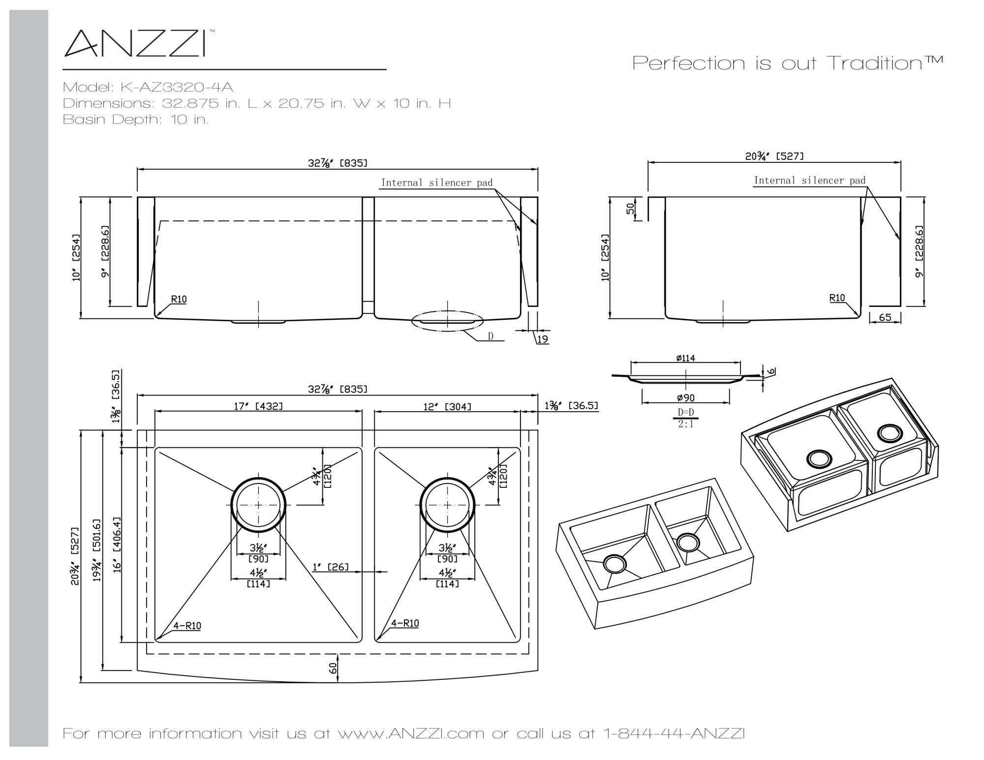 Elysian Farmhouse Stainless Steel 33 in. 0-Hole 60/40 Double Bowl Kitchen Sink in Brushed Satin