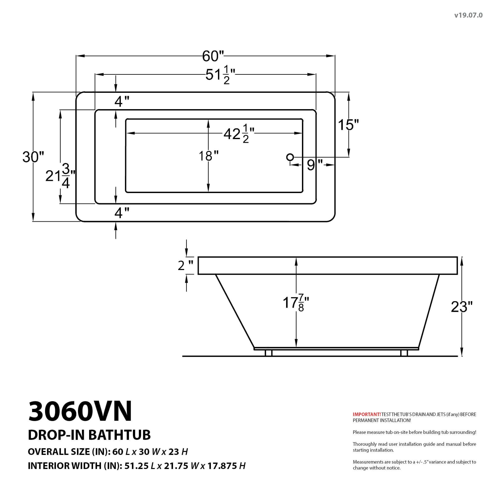 Atlantis Whirlpools Venetian 30 x 60 Rectangular Air Jetted Bathtub