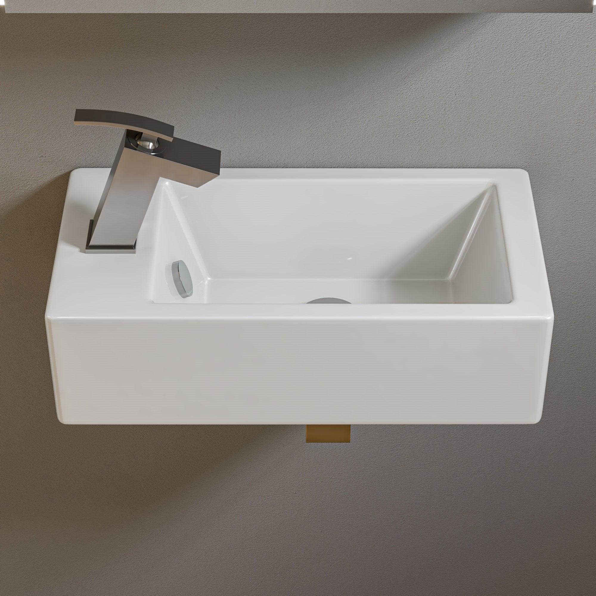 ALFI brand ABC116 White 20" Small Rectangular Wall Mounted Ceramic Sink with Faucet Hole
