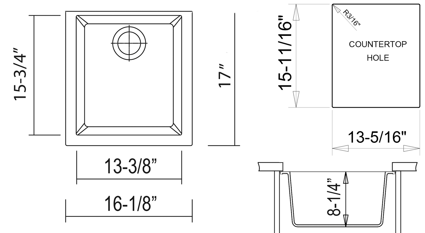 ALFI brand AB1720UM-C Chocolate 17" Undermount Rectangular Granite Composite Kitchen Prep Sink