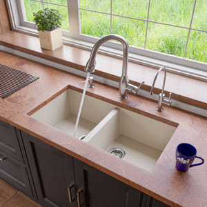 ALFI brand AB3420UM-B Biscuit 34" Undermount Double Bowl Granite Composite Kitchen Sink