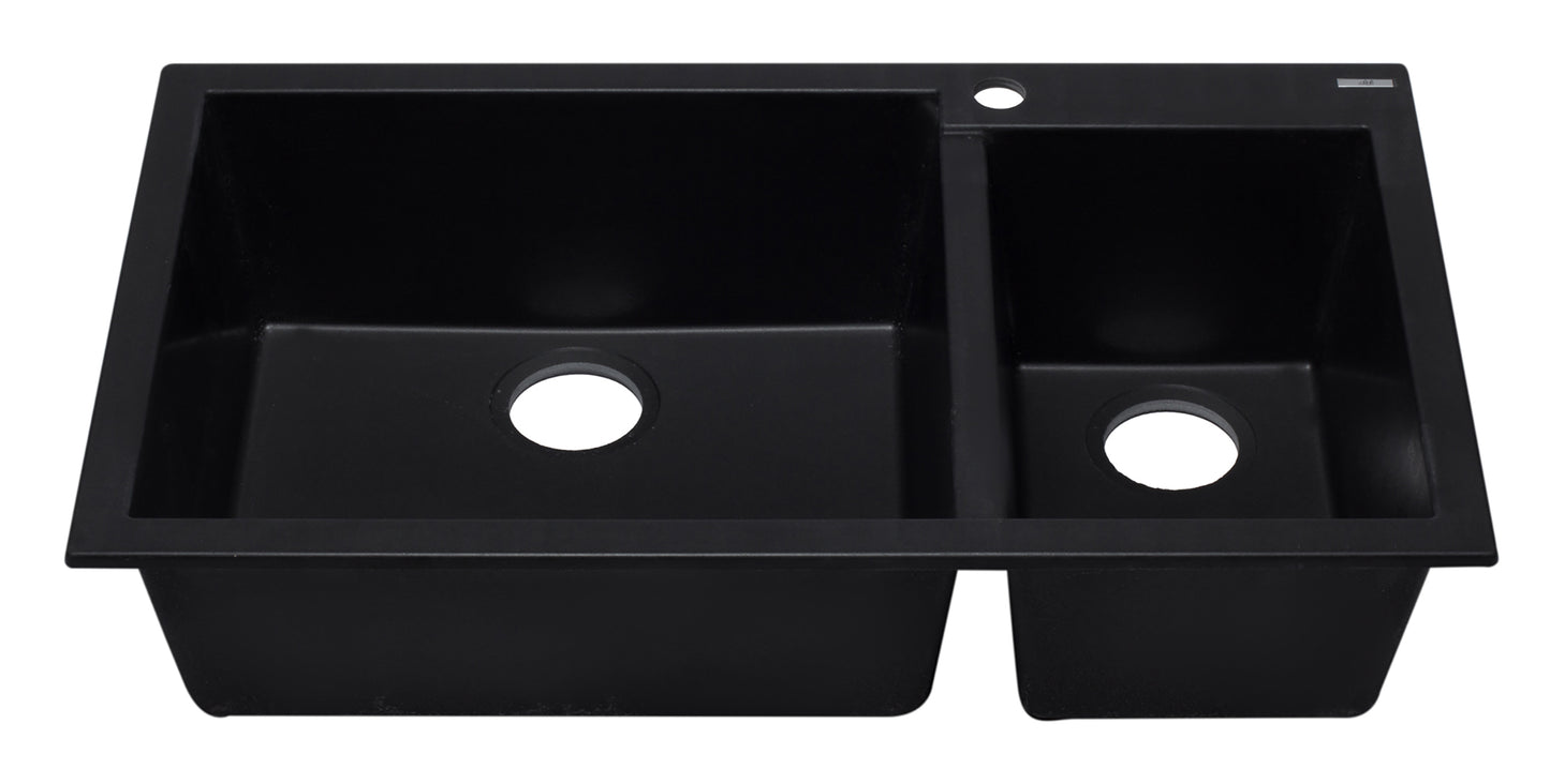 ALFI brand AB3319DI-BLA Black 34" Double Bowl Drop In Granite Composite Kitchen Sink