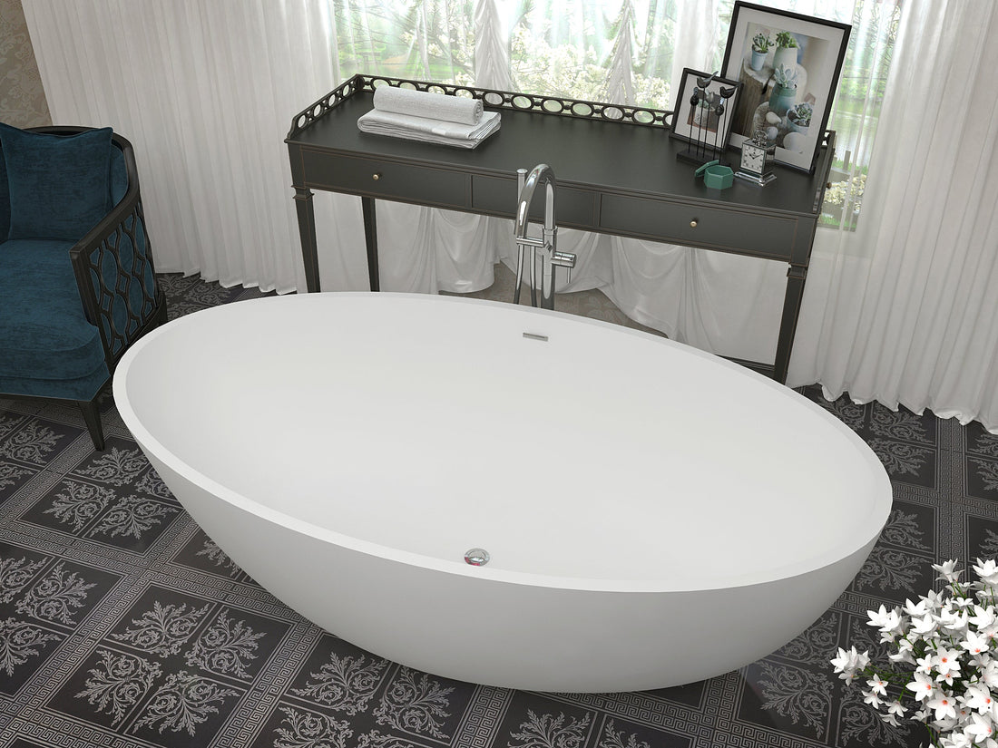 Cestino 5.5 ft. Solid Surface Center Drain Freestanding Bathtub in Matte White
