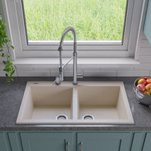 Load image into Gallery viewer, ALFI brand AB3420DI-B Biscuit 34&quot; Drop-In Double Bowl Granite Composite Kitchen Sink