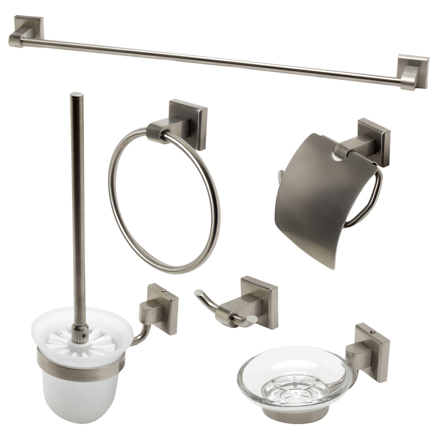 ALFI brand AB9509-BN Brushed Nickel 6 Piece Matching Bathroom Accessory Set