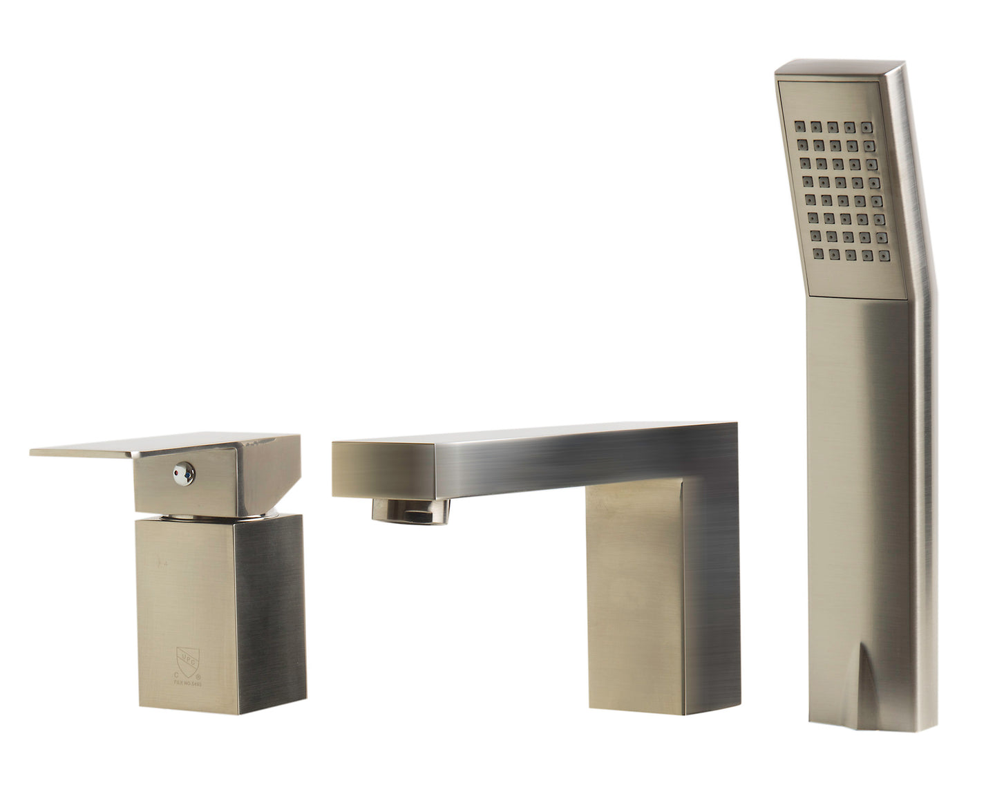 ALFI brand AB2322-BN Brushed Nickel Deck Mounted Tub Filler and Square Hand Held Shower Head