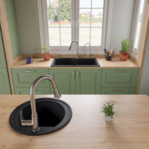 ALFI brand AB2020DI-BLA Black 20" Drop-In Round Granite Composite Kitchen Prep Sink