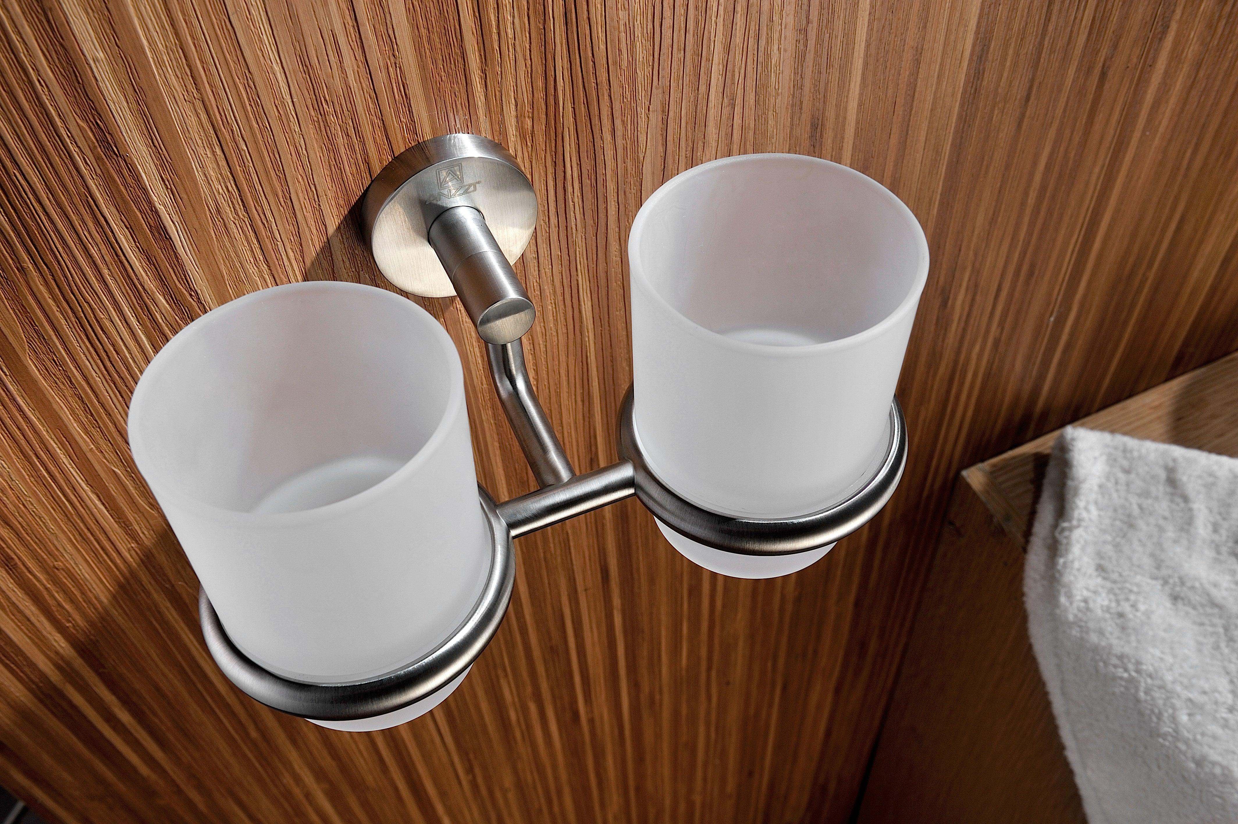 Caster Series 7.36 in. Double Toothbrush Holder in Brushed Nickel