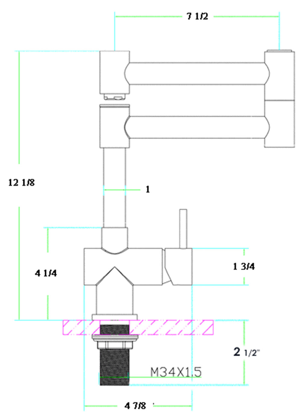 ALFI brand AB2038-BSS Solid Brushed Stainless Steel Retractable Single Hole Kitchen Faucet