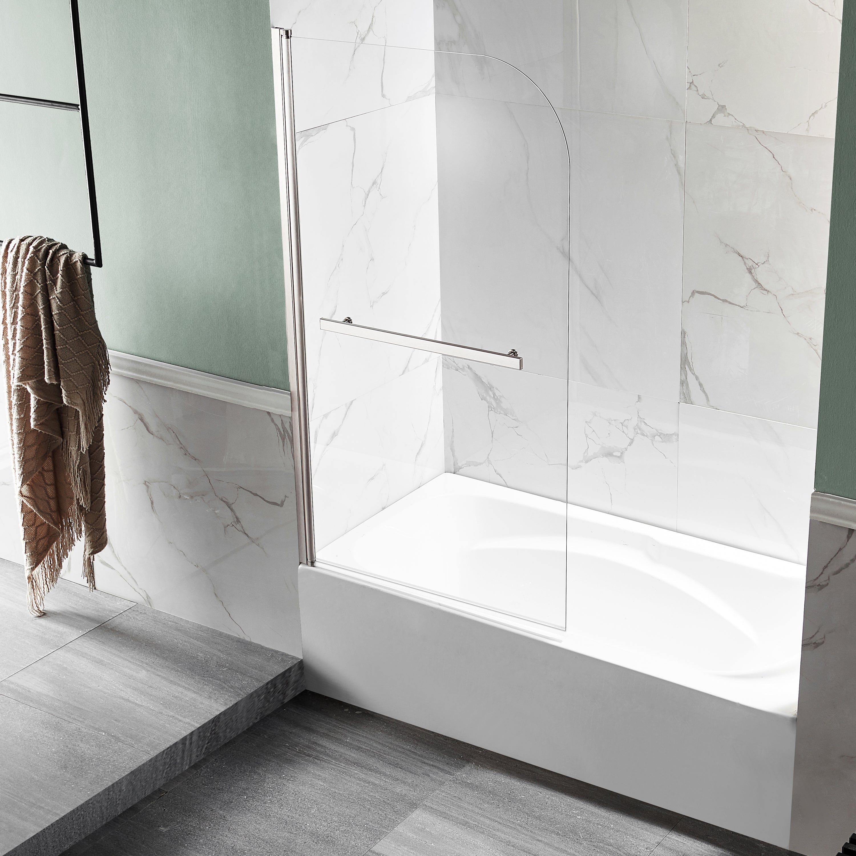 Myth 28 in. x 56 in. Frameless Tub Door with TSUNAMI GUARD