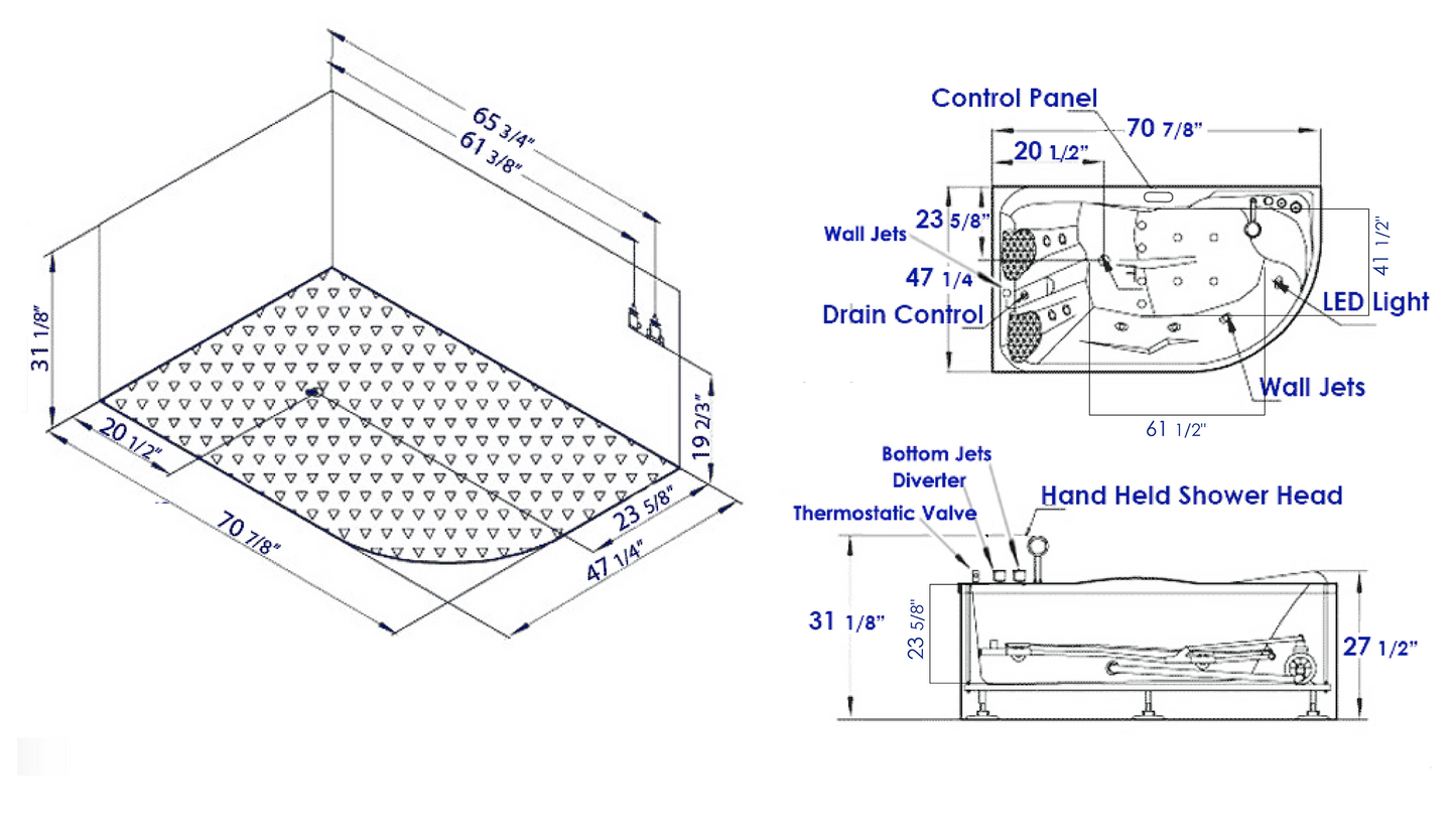 EAGO AM124ETL-R 6 ft Left Drain Corner Acrylic White Whirlpool Bathtub for Two