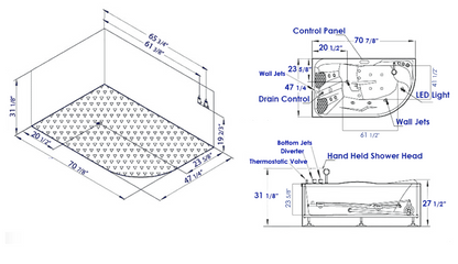 EAGO AM124ETL-R 6 ft Left Drain Corner Acrylic White Whirlpool Bathtub for Two