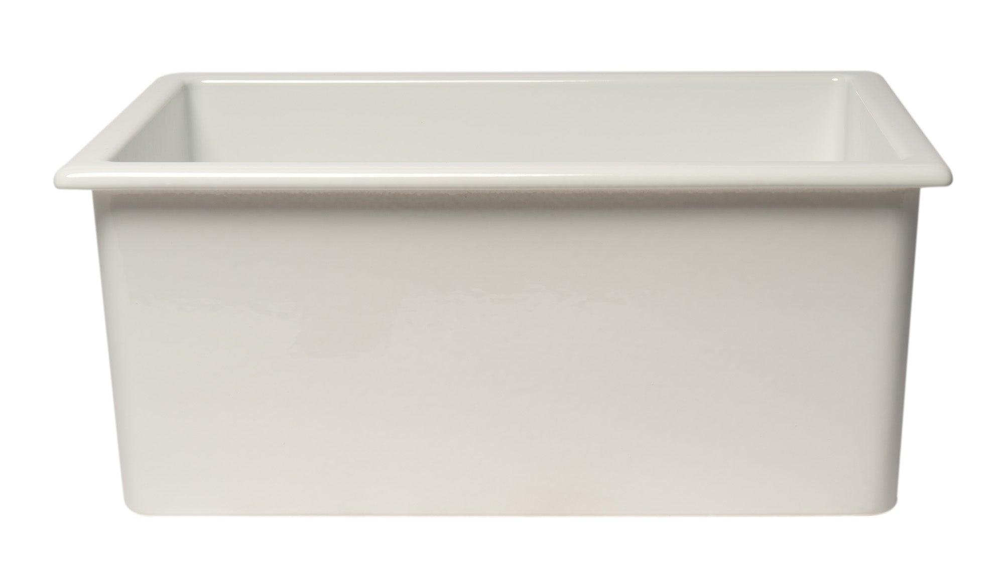 ALFI brand AB2418UD 24" White Undermount / Drop In Fireclay Kitchen Sink