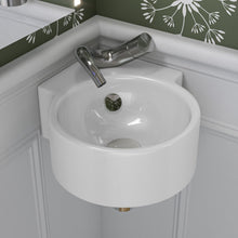 Load image into Gallery viewer, ALFI brand ABC121 White 17&quot; Tiny Corner Wall Mounted Ceramic Sink with Faucet Hole