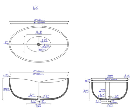 ALFI brand ABCO63TUB 63" Solid Concrete Oval Bathtub