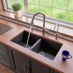 ALFI brand AB3420UM-BLA Black 34" Undermount Double Bowl Granite Composite Kitchen Sink
