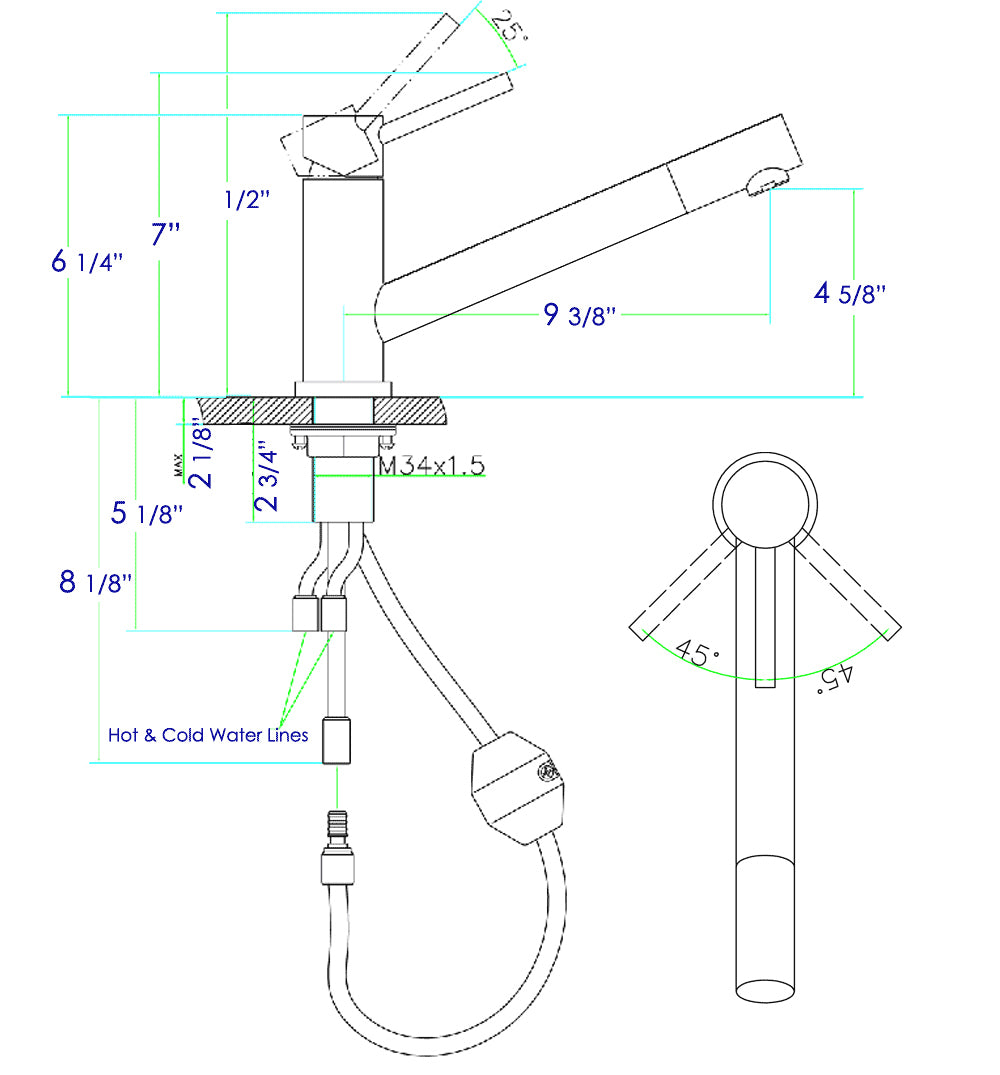 ALFI brand AB2025-BSS Solid Brushed Stainless Steel Pull Out Single Hole Kitchen Faucet