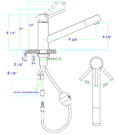 ALFI brand AB2025-BSS Solid Brushed Stainless Steel Pull Out Single Hole Kitchen Faucet