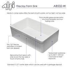 Load image into Gallery viewer, ALFI brand AB532-W 33&quot; White Single Bowl Fluted Apron Fireclay Farm Sink