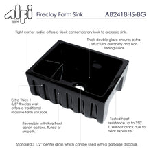 Load image into Gallery viewer, ALFI brand AB2418HS-BG 24&quot; Black Gloss Reversible Smooth / Fluted Single Bowl Fireclay Farm Sink