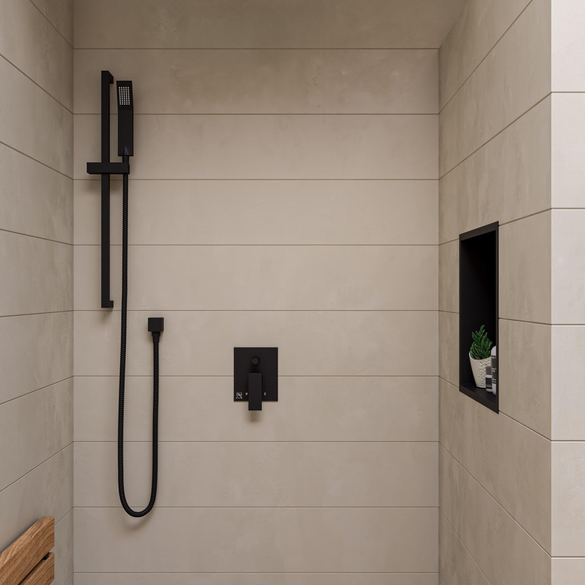 ALFI brand AB5601-BM Black Matte Shower Valve with Square Lever Handle and Diverter