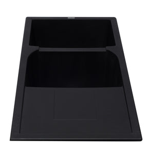 ALFI brand AB4620DI-BLA Black 46" Double Bowl Granite Composite Kitchen Sink with Drainboard