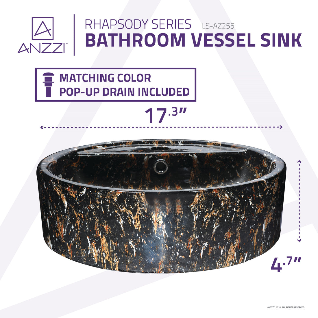 Rhapsody Series Ceramic Vessel Sink in Neolith Marble Finish