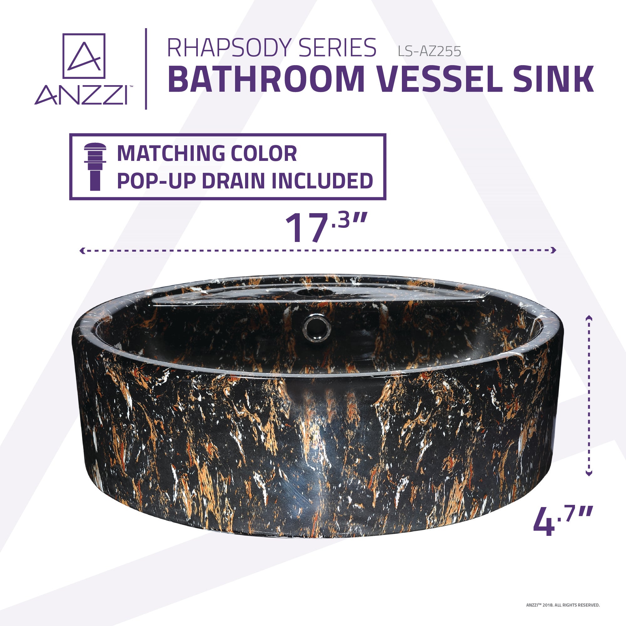 Rhapsody Series Ceramic Vessel Sink in Neolith Marble Finish