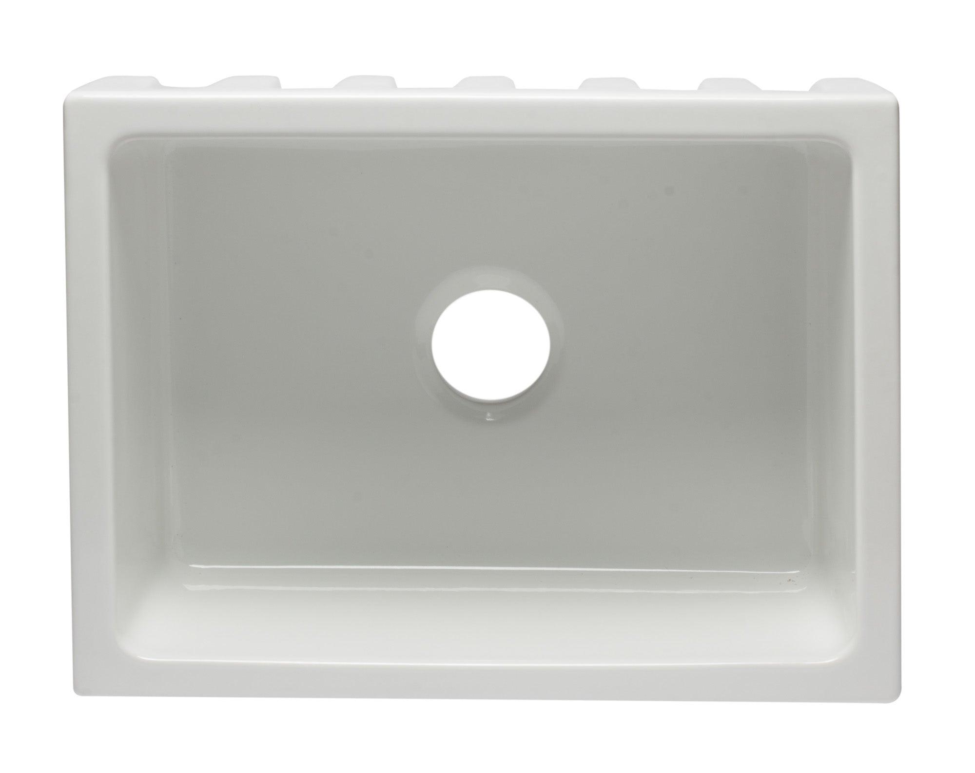 ALFI brand AB2418HS-W 24 inch White Reversible Smooth / Fluted Single Bowl Fireclay Farm Sink