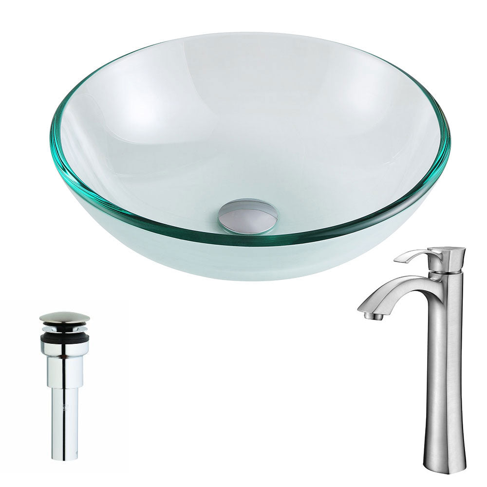 Etude Series Deco-Glass Vessel Sink in Lustrous Clear Finish with Harmony Faucet
