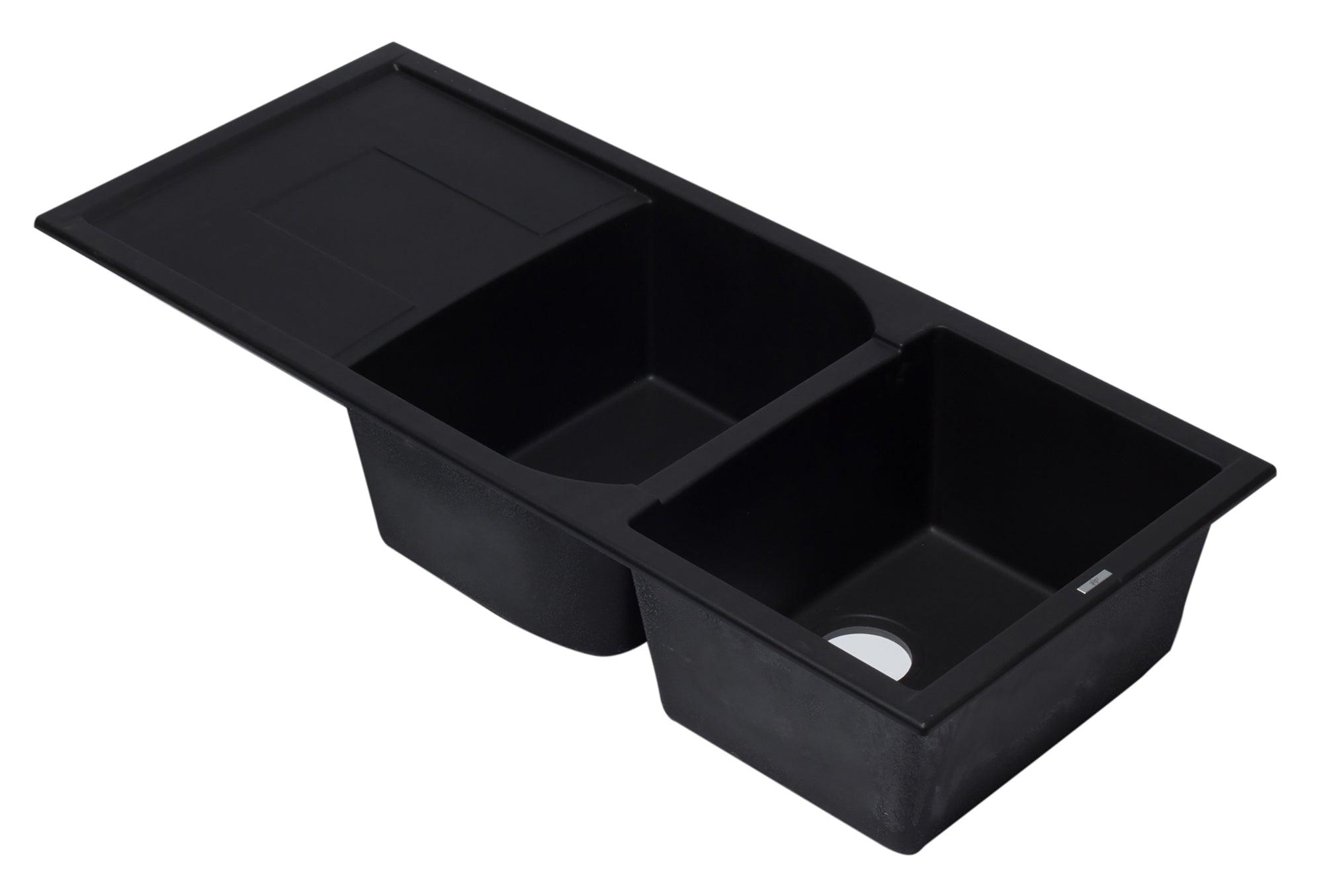 ALFI brand AB4620DI-BLA Black 46" Double Bowl Granite Composite Kitchen Sink with Drainboard