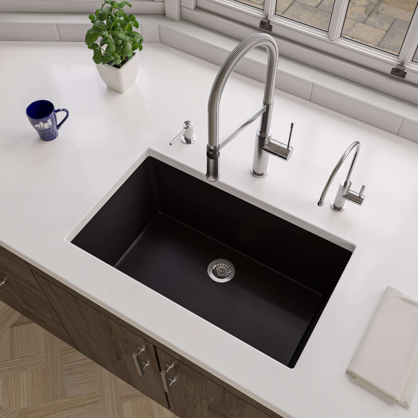 ALFI brand AB3018UD-BM Black Matte 30" x 18" Fireclay Undermount / Drop In Fireclay Kitchen Sink