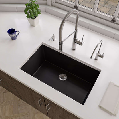 ALFI brand AB3018UD-BM Black Matte 30" x 18" Fireclay Undermount / Drop In Fireclay Kitchen Sink