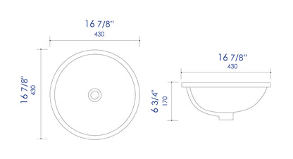 ALFI brand ABC601 White 17" Round Undermount Ceramic Sink